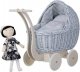 WickerPL Lili Zestaw Wózek i kolebka wiklinowa dla lalek w kolorze błękitnym 55X30 H45 / 46X28 H 20/25 cm 12