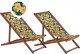 Beliani Zestaw 2 leżaków ogrodowych ciemne drewno akacjowe wzór w kwiaty żółty ANZIO 1
