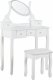Beliani Toaletka 5 szuflad owalne lustro i stołek biała GALAXIE 5