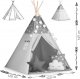 Namiot tipi dla dzieci z girlandą i światełkami Nukido - szare w gwiazdki 11