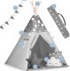 Namiot tipi dla dzieci z girlandą i światełkami Nukido - szare w gwiazdki 14