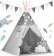 Namiot tipi dla dzieci z girlandą i światełkami Nukido - szare w gwiazdki 10