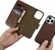 iCarer iCarer Oil Wax Wallet Case 2in1 etui iPhone 14 Pro Max skórzany pokrowiec z klapką Anti-RFID brązowy (WMI14220724-BN) 12