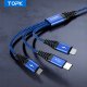 Kabel USB Topk USB-A - USB-C + microUSB + Lightning 1.2 m Niebieski (AN24) 1