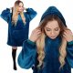 Springos Kocobluza damska oversize koc bluza 2w1 z kapturem ciepła niebieska UNIWERSALNY 1