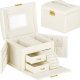 Springos Szkatułka na biżuterię ekoskóra 17,5x12x13,5 cm kremowy organizer z przegródkami UNIWERSALNY 1