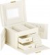 Springos Szkatułka na biżuterię ekoskóra 17,5x12x13,5 cm kremowy organizer z przegródkami UNIWERSALNY 12