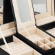 Springos Szkatułka na biżuterię ekoskóra 25 x 25 x 8,5 cm czarny organizer z przegródkami i lusterkiem UNIWERSALNY 15