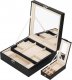 Springos Szkatułka na biżuterię ekoskóra 25 x 25 x 8,5 cm czarny organizer z przegródkami i lusterkiem UNIWERSALNY 18