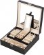 Springos Szkatułka na biżuterię ekoskóra 25 x 25 x 8,5 cm czarny organizer z przegródkami i lusterkiem UNIWERSALNY 6