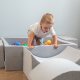 KiddyMoon Piankowy plac zabaw z kwadratowym dołem na piłki (200 piłek 7 cm/2,75 cala) z miękkimi przeszkodami i basenem na piłki, z certyfikatem UE, jasnoszary: biały/szary 1