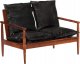 vidaXL vidaXL Sofa 2-osobowa, czarna, naturalna skóra i lite drewno akacjowe 9