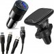 4kom.pl Uchwyt samochodowy Uniwersalny magnetyczny ML-133 na telefon do kratki Black + Kabel 3w1 + Ładowarka USB-C + USB 3.1A 1