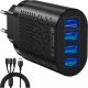 Ładowarka 4kom.pl Ładowarka sieciowa Szybka 4x USB QuickCharge 3.0 QC + Kabel 3w1 USB-C Lightning micro USB Czarna 1