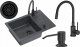Zlewozmywak GraniteQ READY- SMART CZARNY zlewozmywak granitowy 1-k z/o (62x44x17,5) + bateria z elastyczną wylewką very black + dozownik very black + syfon very black 1