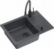 Zlewozmywak GraniteQ READY- SMART CZARNY zlewozmywak granitowy 1-k z/o (62x44x17,5) + bateria z elastyczną wylewką very black + dozownik very black + syfon very black 1