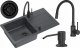 Zlewozmywak GraniteQ READY- MAX CZARNY zlewozmywak granitowy 1-k z/o (77x44x17,5) + bateria z elastyczną wylewką very black + dozownik very black + syfon very black 1