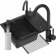Zlewozmywak GraniteQ JOHNNY 116 zlewozmywak granitowy Pure Carbon 1-komorowy z/o (60x44x18,5) z syfonem black + bateria Kate pure carbon + dozownik + Qmata 13