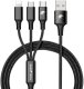 Kabel USB RhinoTech 3v1 USB-A kabel Micro + Lightning + Type-C 1.2m czarny 1