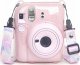 Pokrowiec LoveInstant Futerał Etui Pokrowiec Case do FujiFilm Fuji INSTAX Mini 12 + Naklejki i Kieszeń na Zdjęcia / Jogurtowy Królik / Różowy Brokat 2