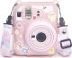 Pokrowiec LoveInstant Futerał Etui Pokrowiec Case do FujiFilm Fuji INSTAX Mini 12 + Naklejki i Kieszeń na Zdjęcia / Jogurtowy Królik / Różowy Brokat 8