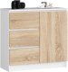 Fabryka Mebli Akord Komoda bezuchwytowa JERRY 80 cm nowoczesna 1 drzwi 3 szuflady 2 półki - biała dąb sonoma 1