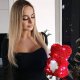 Springos Miś z płatków róż czerwony z sercem 25 cm niedźwiedź różany z lampkami LED biały zimny UNIWERSALNY 5