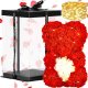 Springos Miś z płatków róż czerwony z sercem, 30 cm rose bear z lampkami LED biały ciepły UNIWERSALNY 12
