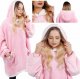 Springos Kocobluza damska oversize koc bluza 2w1 z kapturem ciepła różowa UNIWERSALNY 36