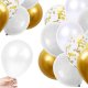 Springos Balony urodzinowe 50 szt. zestaw dekoracje białe, szare, złote, z konfetti UNIWERSALNY 2