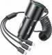 Ładowarka Wekome Ładowarka samochodowa z wbudowanym kablem 3w1 USB-C / Lightning / Micro USB + 2x USB-A 33W Czarna 1