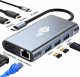 HUB USB TB Print HUB Adapter USB C 8w1 HDMIx2 USB VGA RJ45 PD 1