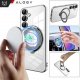 Alogy Etui do Samsung Galaxy S24 obudowa magnetyczne Ring Mag Safe Clear magnes do uchwytu Alogy Czarne przezroczyste + Ładowarka Qi 5