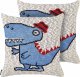 Beliani 2 bawełniane poduszki dla dzieci z motywem dinozaura 45 x 45 cm beżowo-niebieskie GAMBIR 1