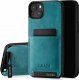 Surazo Etui skóra naturalna Back case z podpórką - Turkusowy - TPU Czarne Apple iPhone 15 Plus 6