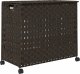vidaXL Kosz na pranie z kółkami, ciemny brąz, 66x35x60 cm, rattan 6