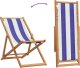 vidaXL Składane krzesło plażowe, niebiesko-białe, eukaliptus i tkanina 6
