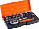 Bahco Galvučių, terkšlės ir priedų rinkinukas 4-13mm, antgaliai PH,HEX,TORX 1/4" 25vnt blisteryje. Bahco 1