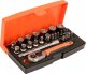 Bahco Galvučių, terkšlės ir priedų rinkinukas 4-13mm, antgaliai PH,HEX,TORX 1/4" 25vnt blisteryje. Bahco 26