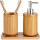 Berilo Zestaw łazienkowy ceramiczny na bambusowej podstawce, dozownik + kubek 2