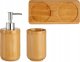 Berilo Zestaw łazienkowy ceramiczny na bambusowej podstawce, dozownik + kubek 5