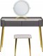 Beliani Toaletka 2 szuflady lustro LED ze stołkiem szaro-złota SURIN 3