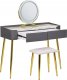 Beliani Toaletka 2 szuflady lustro LED ze stołkiem szaro-złota SURIN 5