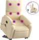 vidaXL Podnoszony fotel masujący, rozkładany, kremowy, obity tkaniną 2
