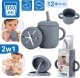 Reer Kubek silikonowy niewysypek ze słomką pokrywką na przekąski 2w1 180ml REER 1