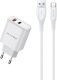 Ładowarka Awei AWEI ład. siec. PD81L-EU 22.5W + kabel USB + Lightning biała/white GaN 3