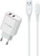 Ładowarka Awei AWEI ład. siec. PD81L-EU 22.5W + kabel USB + Lightning biała/white GaN 7