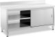 Royal Catering Stół blat roboczy przyścienny z szafką i rantem drzwi suwane 180 x 60 cm Stół blat roboczy przyścienny z szafką i rantem drzwi suwane 180 x 60 cm 2