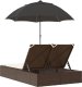 vidaXL Podwójna leżanka z poduszkami i parasolem, brązowa, polirattan 6