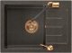 Zlewozmywak Steiner ART JOHNNY 116 (60x44x18,5) GraniteQ Art Copper Black Pearl z syfonem manualnym, baterią Maggie PVD i dozownikiem - czarny opalizacja miedziana 1